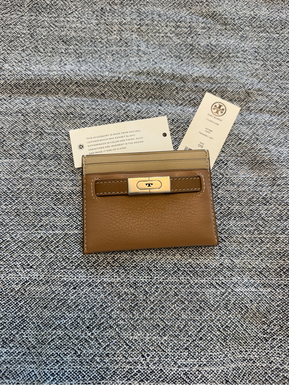 Tory Burch Brown/Tan Leather Card Holder with Gold-Tone Hardware